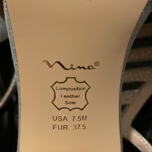 Nina Romolo Silver Sparkly Wedding Party Open Toe Stiletto 3 1/2” Heel Size 7.5M - Picture 7 of 9